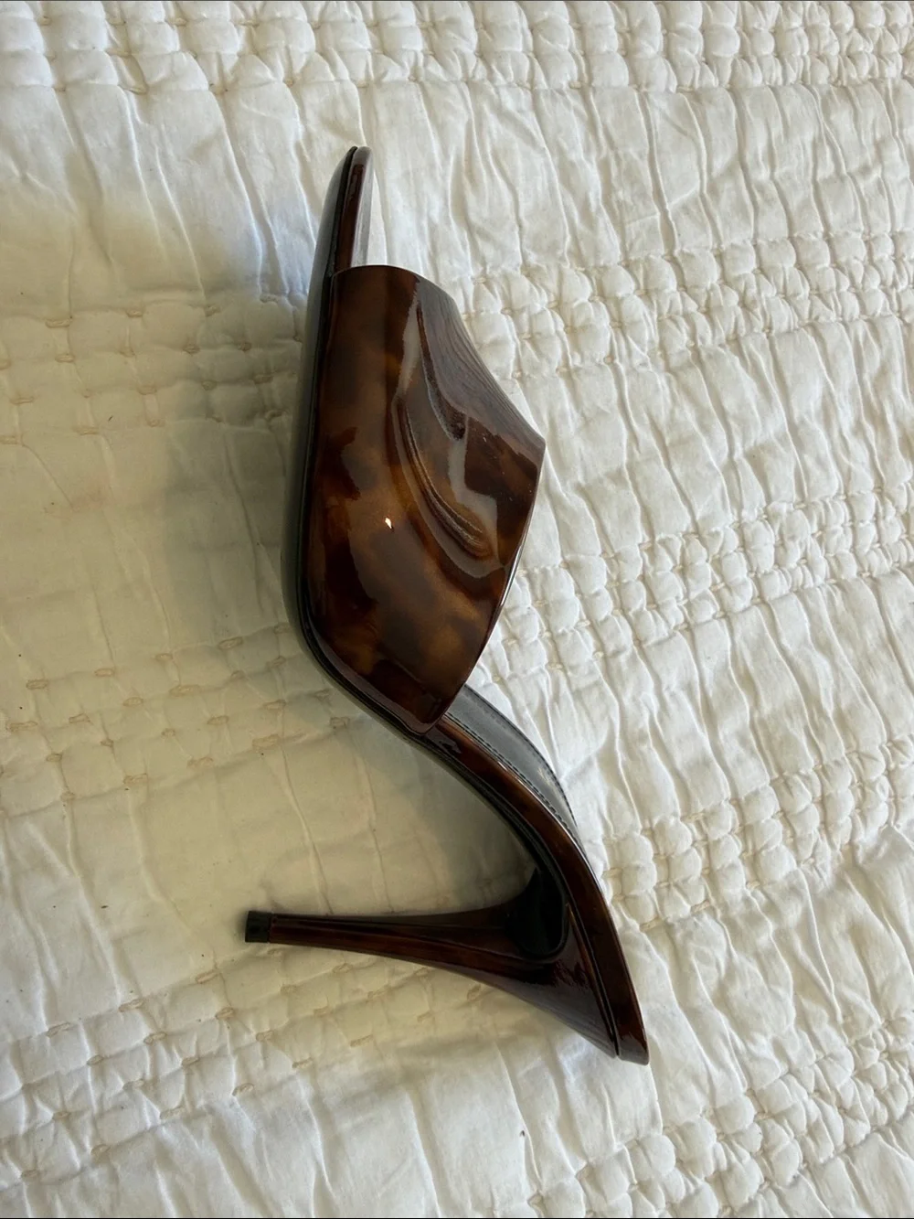 Saint Laurent Tortoise Brown Patent Open-Toe Slides - Picture 7 of 10